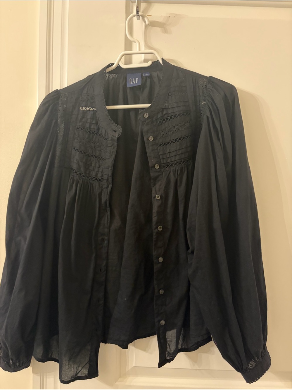 GAP Black Lace-Trim Button Front Blouse